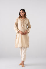 Relaxed Fit Embroidered Jacquard Cotton Lawn Kurta