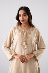 Relaxed Fit Embroidered Jacquard Cotton Lawn Kurta