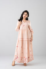 Floral Embroidered Jacquard Long Dress