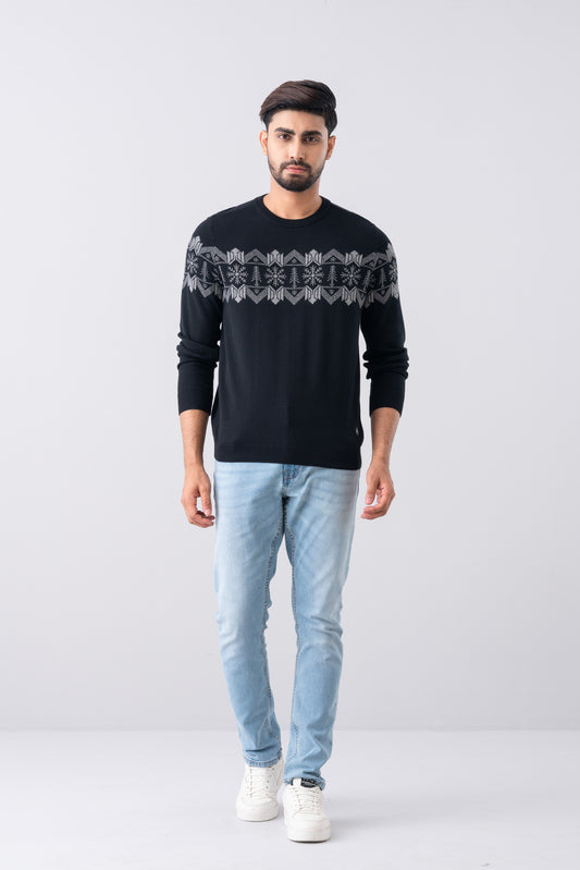 Regular Fit Full Sleeve Jacquard Sweater