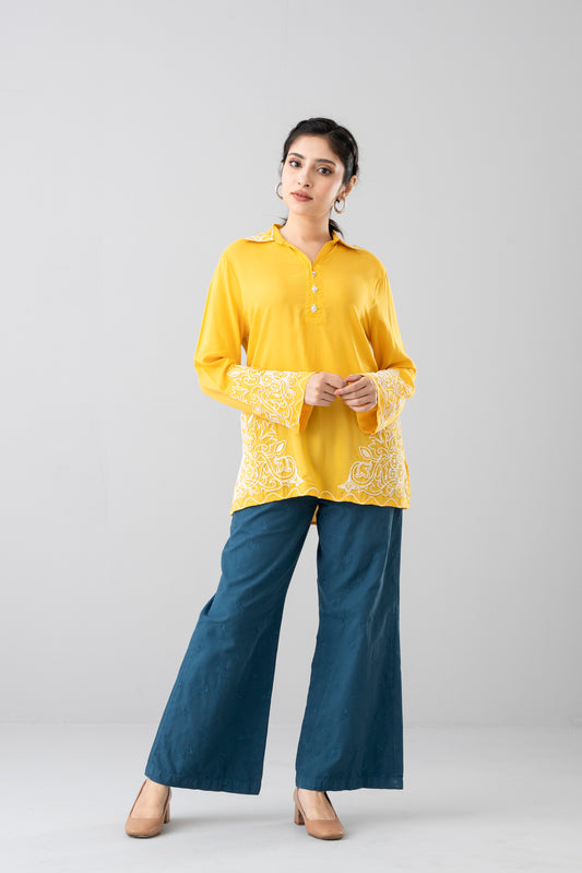 Regular Fit Viscose Embroidered Top - Mystika