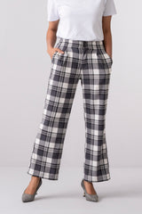 Straight Fit High-Waist Checkered Twill Pants