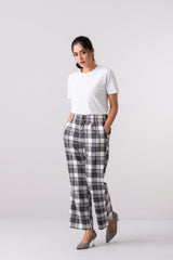Straight Fit High-Waist Checkered Twill Pants
