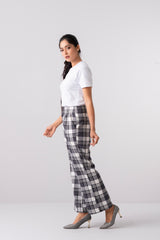 Straight Fit High-Waist Checkered Twill Pants