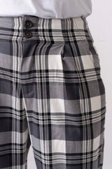 Straight Fit High-Waist Checkered Twill Pants