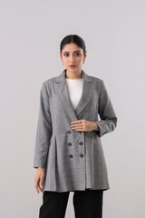 Double-Breasted Checkered Trench Coat