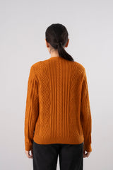 Boxy Fit Full Sleeve Cable Jacquard Cardigan