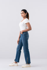 Embroidered Bell Bottom Denim