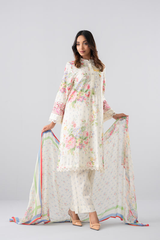 Smart Fit Digital Printed Three-Piece Lawn with Chiffon Dupatta