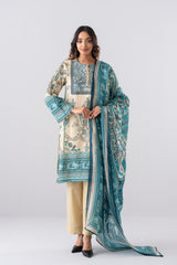 Relaxed Fit Printed Three-Piece Formal Lawn