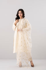 Smart Fit Embroidered Two-Piece Silk Ethnic Set with Organza Dupatta