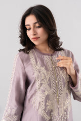 Smart Fit Embroidered Two-Piece Silk Ethnic Set with Organza Dupatta