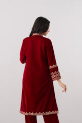 Smart Fit Embroidered Three-Piece Velvet Ethnic Set with Organza Dupatta