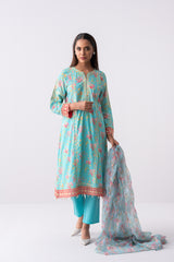 Long-Length Smart Fit Three Piece Lawn with Organza Dupatta