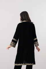 Smart Fit Embroidered Three-Piece Velvet Ethnic Set with Organza Dupatta