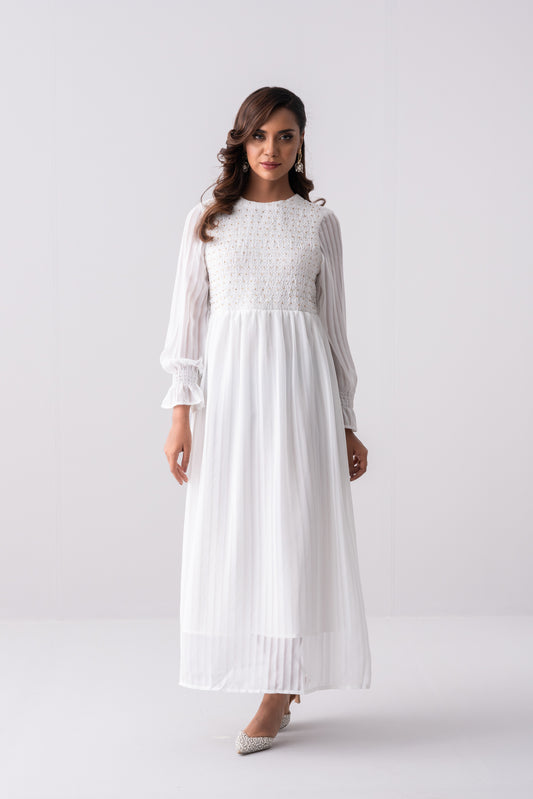 Jacquard Stripe Georgette Long Dress