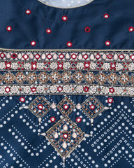 Smart Fit Embroidered Three-Piece Semi-Formal Ethnic Set with Organza Dupatta