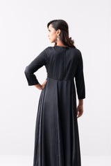 Floral Embroidered Satin Long Dress