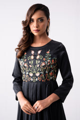 Floral Embroidered Satin Long Dress