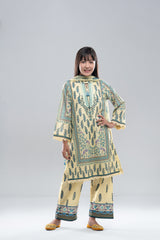 Relaxed Fit Printed Three-Piece Princess Lawn with Chiffon Dupatta