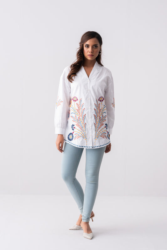 Oversized Jacquard Cotton Casual Shirt