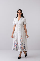 A-Line Shirt-Style Floral Long Dress