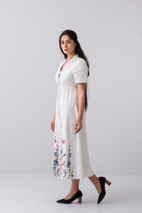 A-Line Shirt-Style Floral Long Dress