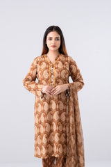 Relaxed Fit Digital Printed Three-Piece Lawn with Chiffon Dupatta