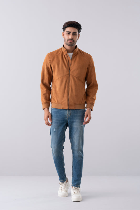 Regular Fit Suede Bomber Jacket