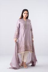 Smart Fit Embroidered Two-Piece Ethnic Set with Silk Dupatta
