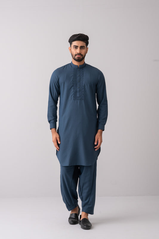 Regular Fit Embroidered Formal Kabli Set
