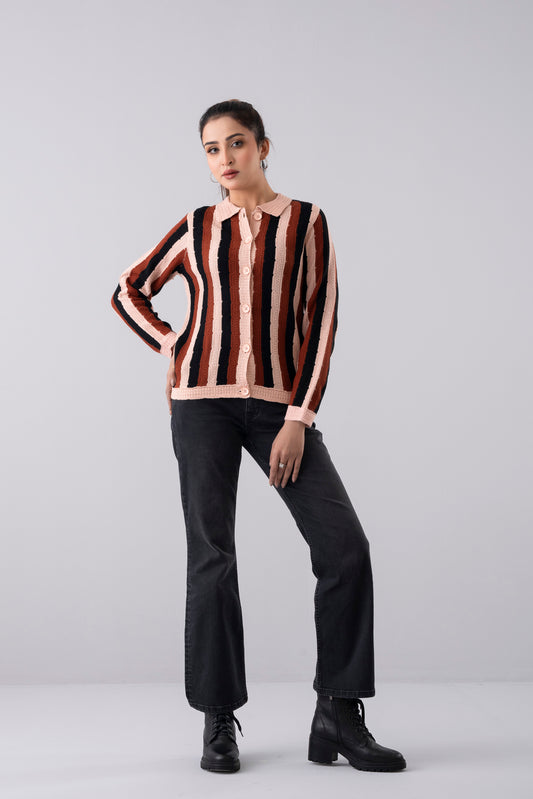 Boxy Fit Yarn-Dyed Acrylic Cardigan