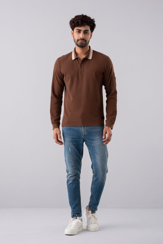 Regular Fit Mini Waffle Full Sleeve Polo Shirt