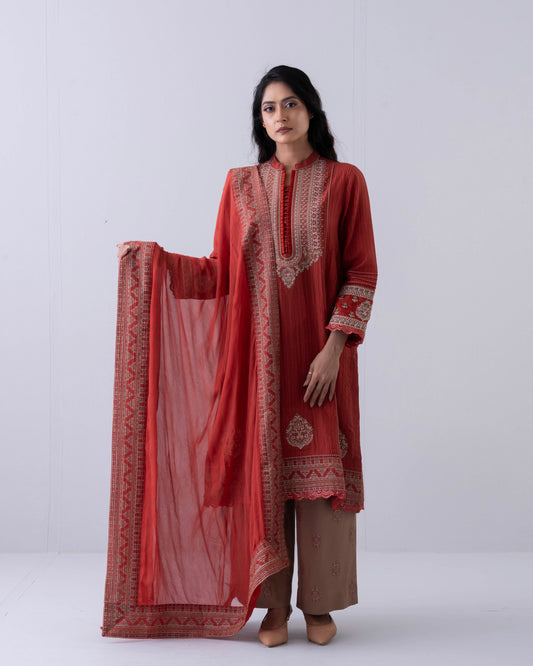 Smart-Fit Embroidered Three-Piece Semi-Formal Ethnic Set