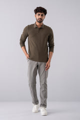 Regular Fit Cotton Design Full Sleeve Polo Shirt