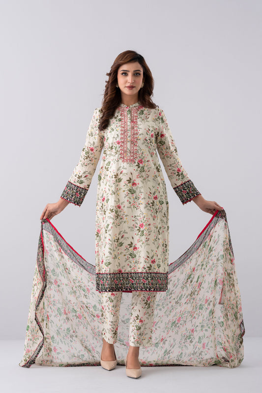 Smart Fit Digital Printed Three-Piece Lawn with Chiffon Dupatta