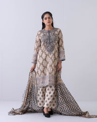 Smart Fit Embroidered Three-Piece Lawn with Chiffon Dupatta