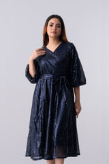 Regular Fit V-Neck Wrap Dress - Bling