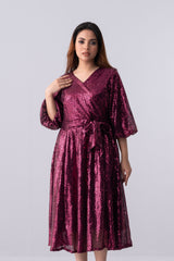 Regular Fit V-Neck Wrap Dress - Bling