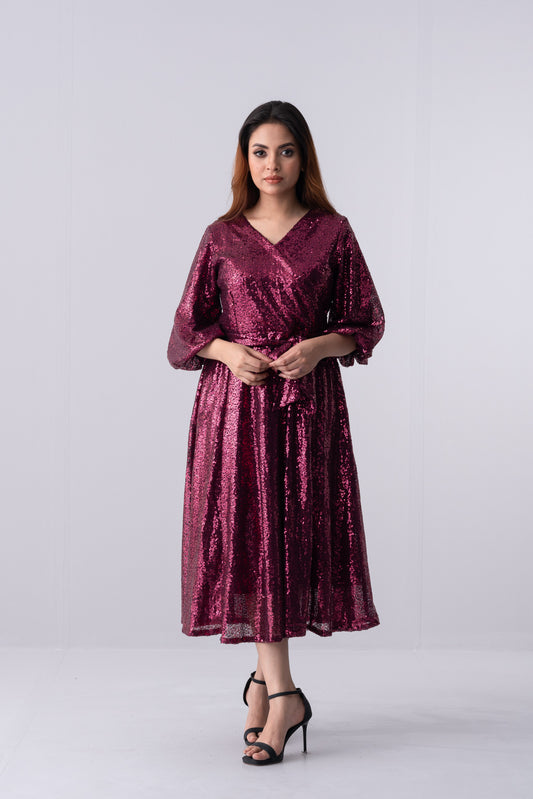 Regular Fit V-Neck Wrap Dress - Bling