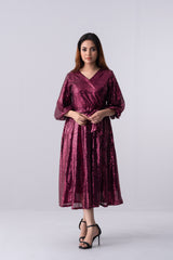 Regular Fit V-Neck Wrap Dress - Bling