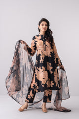 Digital Printed Three-Piece Lawn with Organza Dupatta