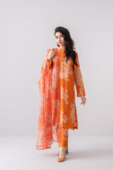 Digital Printed Three-Piece Lawn with Organza Dupatta