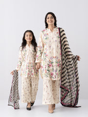 Relaxed Fit Printed Three-Piece Lawn with Chiffon Dupatta