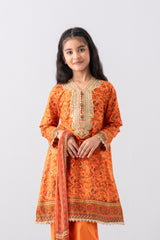 Relaxed Fit Printed Three-Piece Princess Lawn with Chiffon Dupatta (6-8 Years)