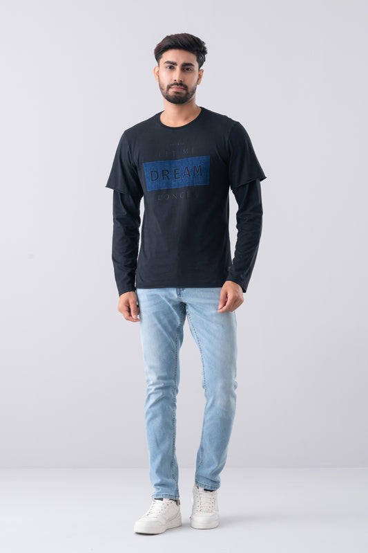 Regular Fit Applique Work Double-Sleeve T-Shirt