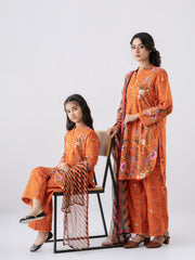 Relaxed Fit Printed Three-Piece Lawn with Chiffon Dupatta