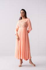 Floral Embroidered Satin Long Dress