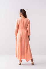 Floral Embroidered Satin Long Dress