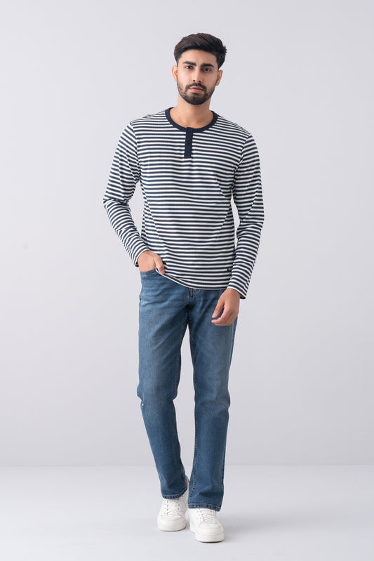 Regular Fit Long Sleeve Striped Henley T-Shirt